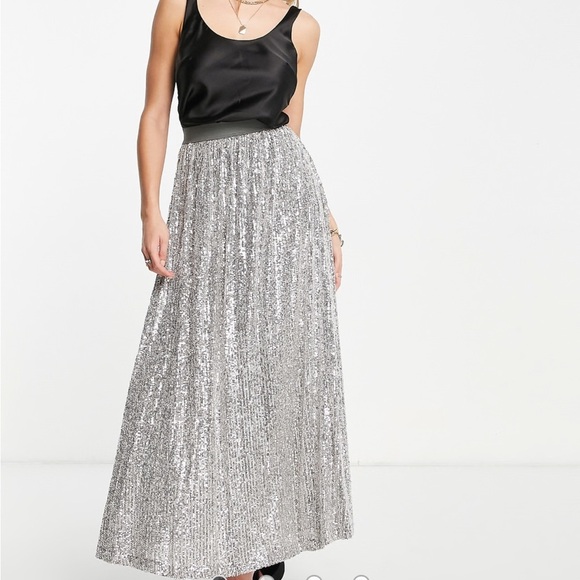 NWT ASOS Silver Sequin A-Line Maxi Skirt - Picture 1 of 9